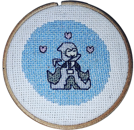 A cross stitch I did in 2020 of Soul's character: Sleepy.